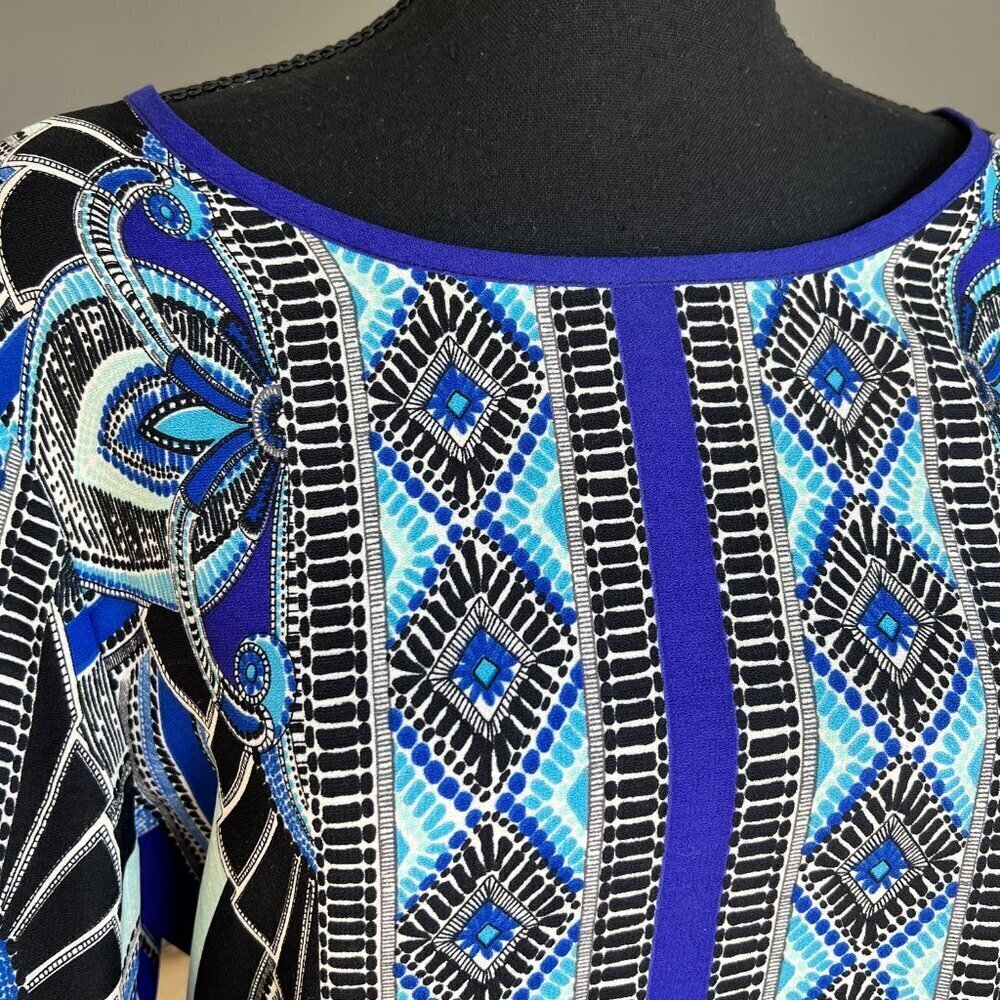 GLAM - BLUE GEOMETRIC PRINT DRESS - SIZE L - Picture 2 of 5